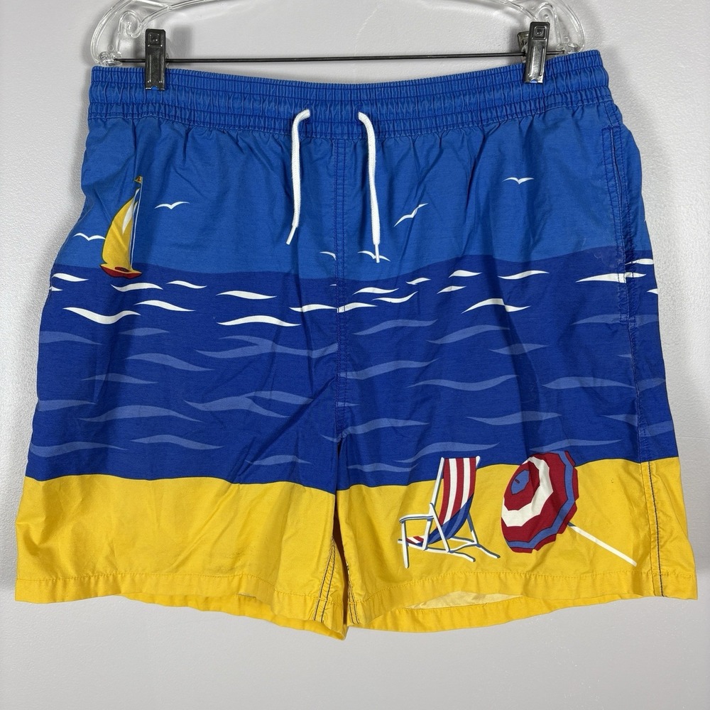 Polo Ralph Lauren Men's XL Blue Ocean Beach Scene Mesh Lined Pockets Swim Trunks